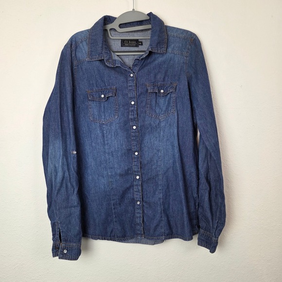 Ci Sono Tops - Ci Sono Denim Collection Women Medium Dark Wash TP012 Denim Button Up Shirt